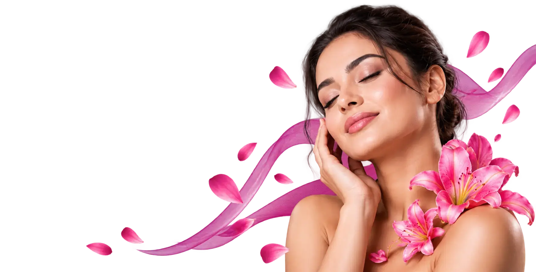 VV Studio Beauty Model with Pink Lilies VV Studio beauty model with pink lilies
